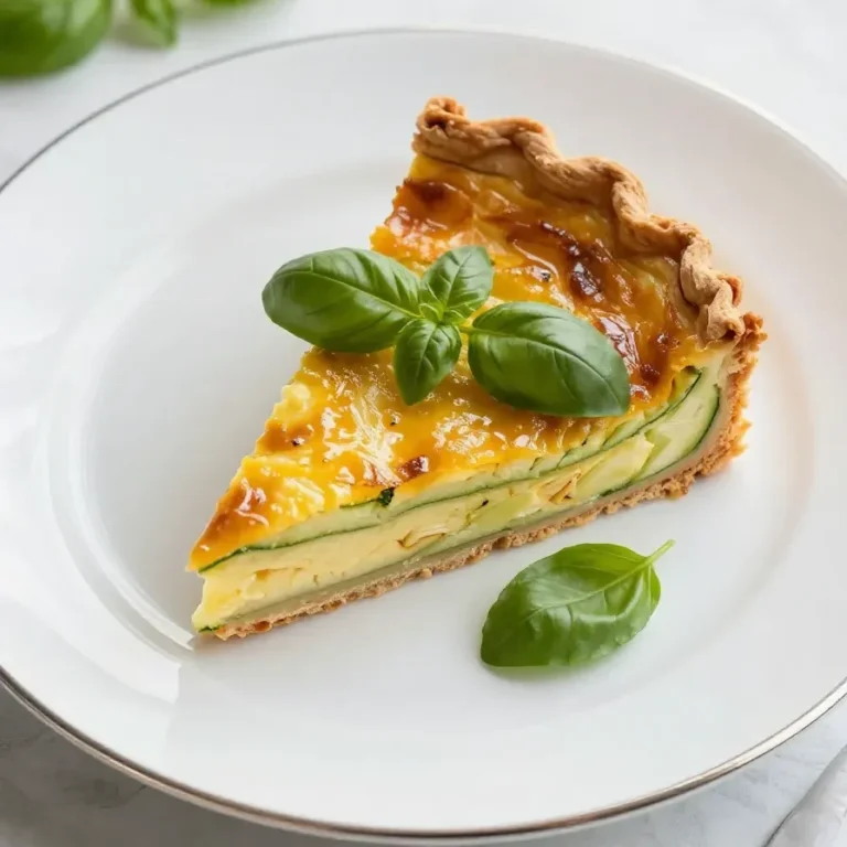 Eine krustenlose Zucchini-Quiche, goldbraun gebacken und appetitlich serviert.