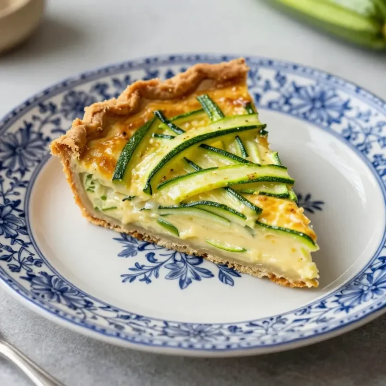 Eine kohlenhydratarme Zucchini-Quiche ohne Kruste auf einem weißen Teller.