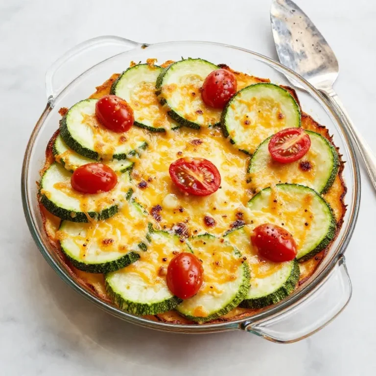 Eine frisch gebackene Zucchini-Pie ohne Kruste, serviert auf einem Holztisch im Sommergarten.