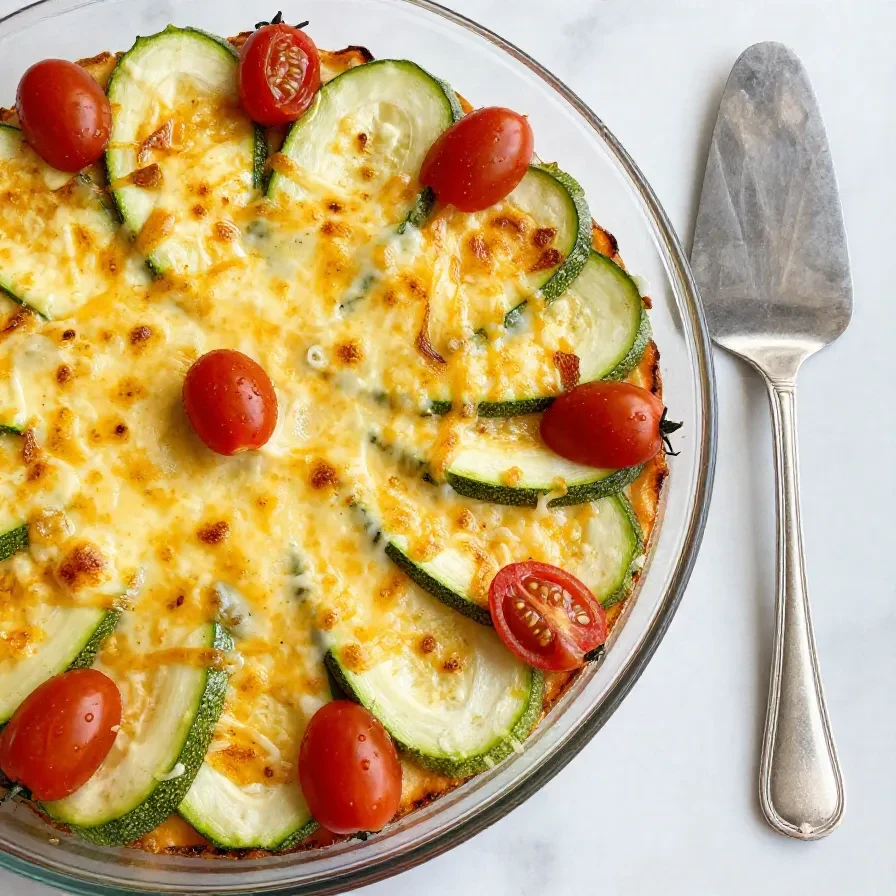 Eine frisch gebackene Zucchini-Pie ohne Kruste, serviert auf einem Holztisch im Sommergarten.
