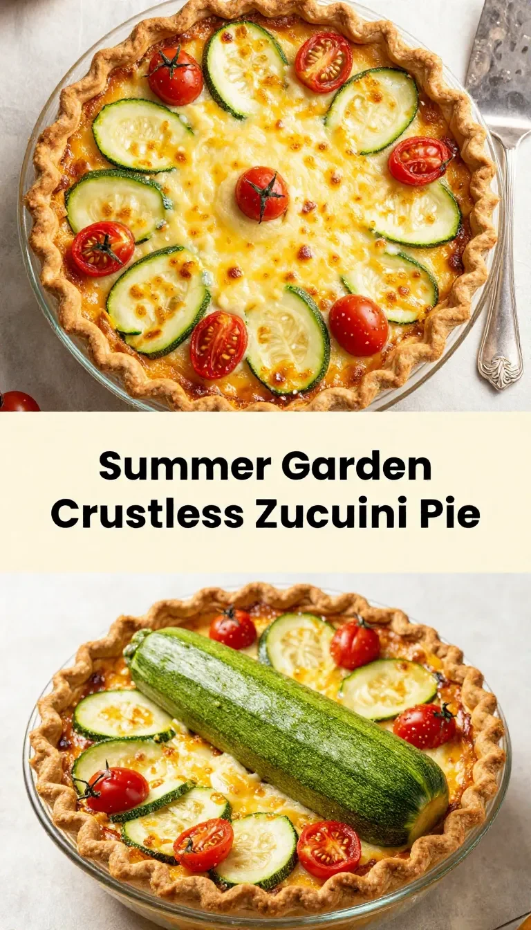 Eine frisch gebackene Zucchini-Pie ohne Kruste, serviert auf einem Holztisch im Sommergarten.