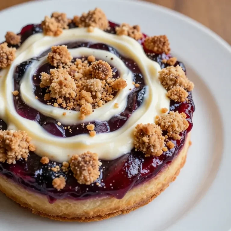 Ein frisch gebackener Streusel-Zwetschgenkuchen mit knusprigem Mürbteig auf einem Holztisch.