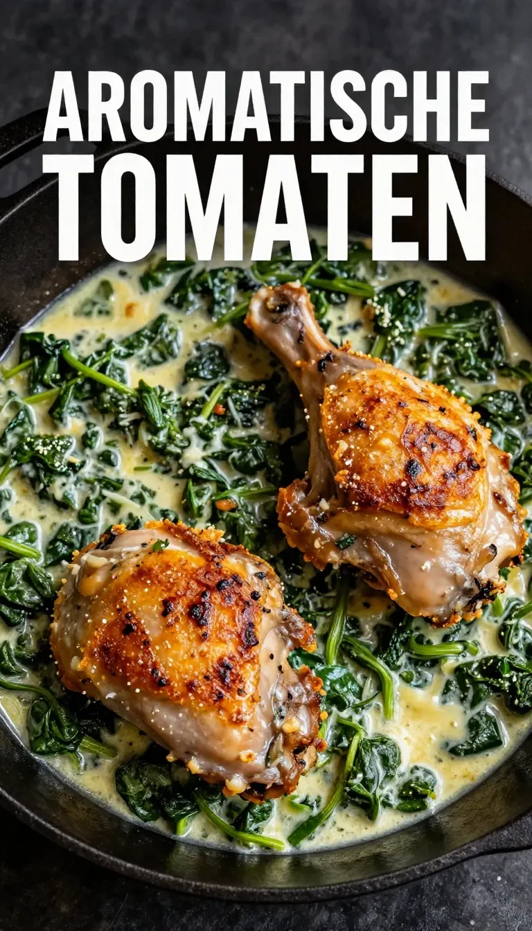 Ein Teller mit dampfender Tomaten-Zucchini-Pasta, garniert mit frischem Basilikum und geriebenem Parmesan auf einem rustikalen Holztisch.