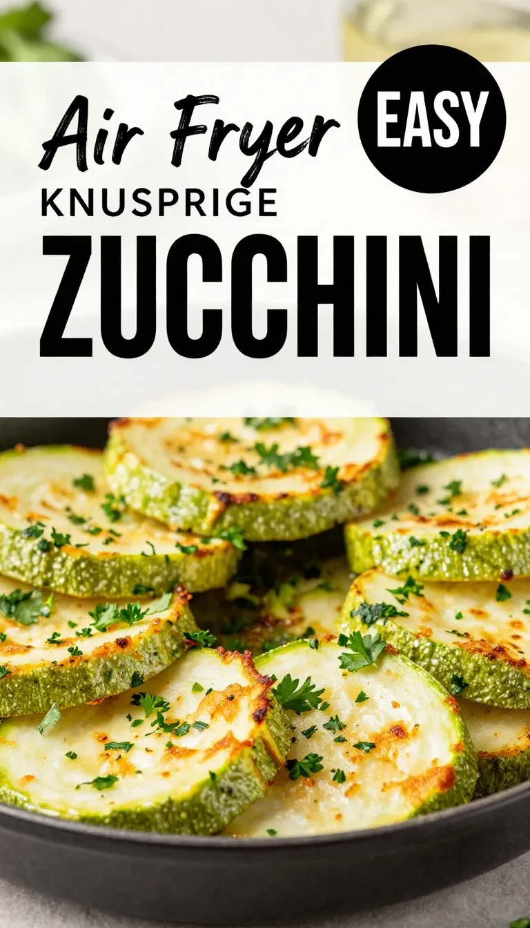 Knusprige Zucchinischeiben aus der Heißluftfritteuse auf einem weißen Teller serviert.