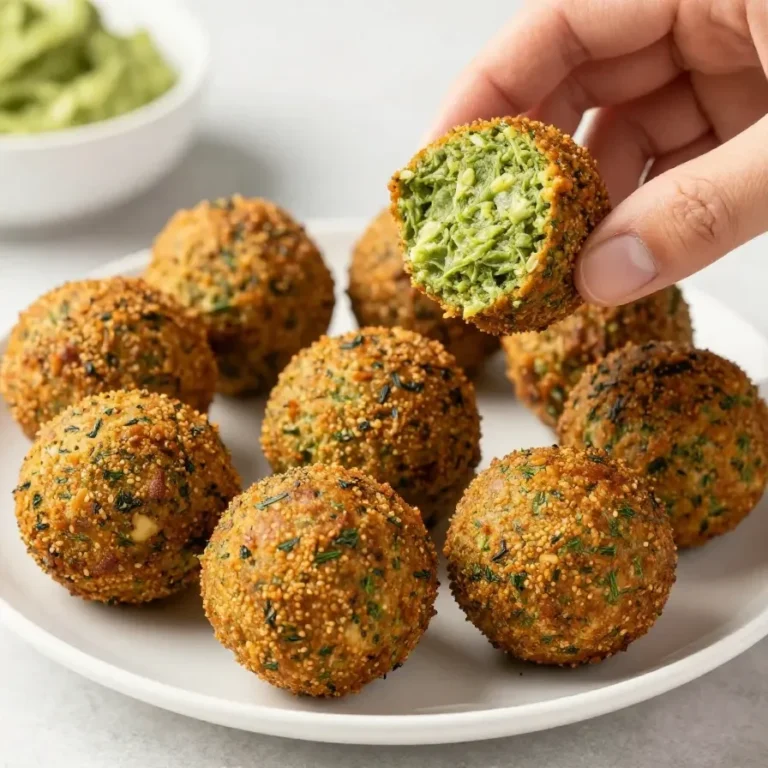 Frisch zubereitete Falafel aus der Heißluftfritteuse auf einem Teller mit Beilagen