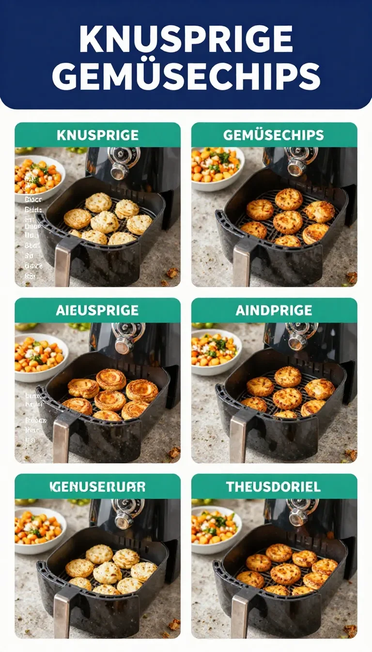 Verschiedene Snacks, die im Airfryer zubereitet wurden, auf einem Tisch angerichtet