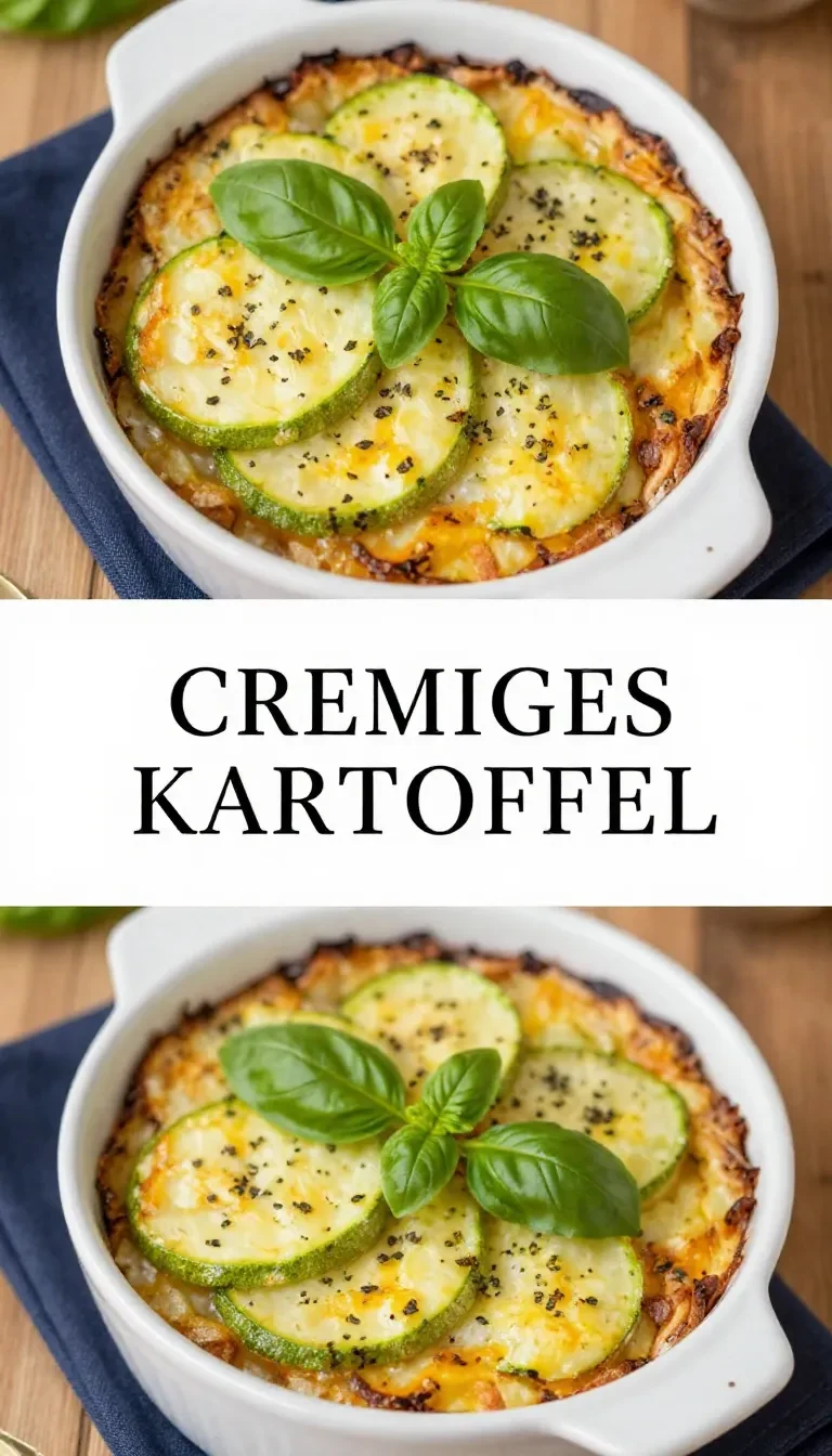 Ein frisch gebackenes Kartoffel-Zucchini-Gratin nach einem Rezept von Johann Lafer, serviert in einer Auflaufform.