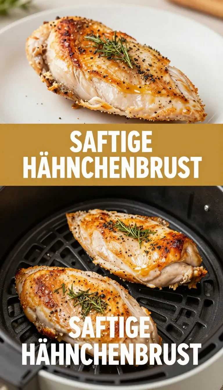 Saftige Hähnchenbrust in einer Heißluftfritteuse zubereitet