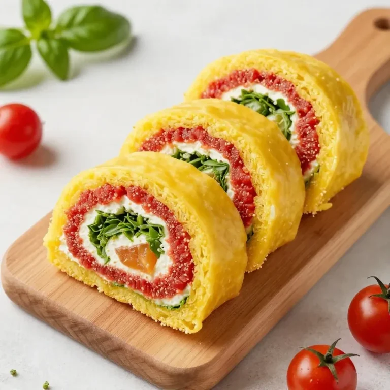 Zucchini-Rolle gefüllt mit Feta und Tomaten auf einem weißen Teller