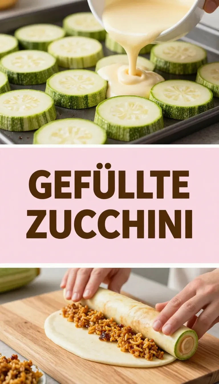 Gefüllte Zucchini-Hackfleisch-Rolle mit geschmolzenem Cheddar auf einem Teller serviert