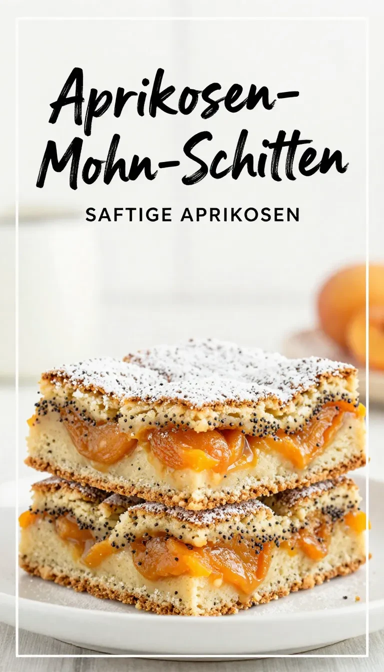 Saftige Aprikosen-Mohn-Schnitten mit goldbraunen Streuseln auf einem Backblech