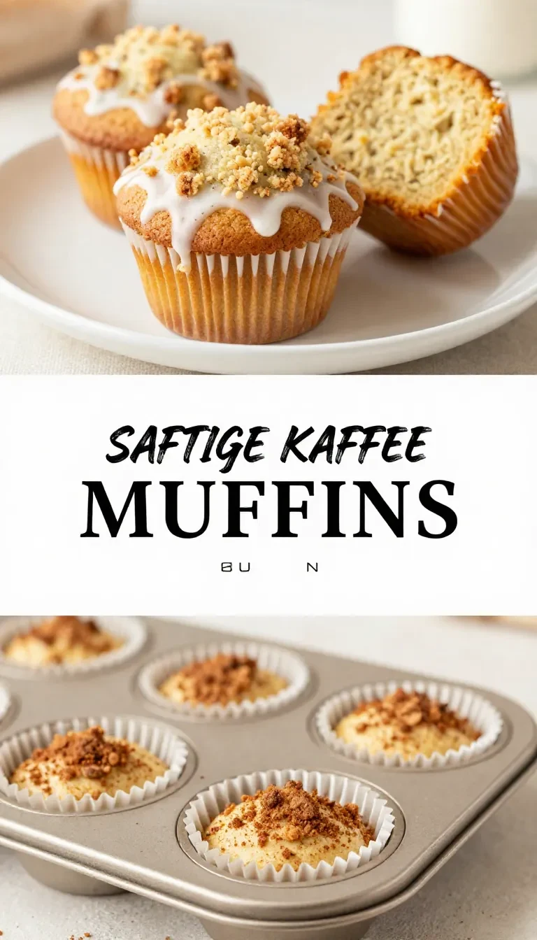 Frisch gebackene Kaffee-Kuchen-Muffins mit goldbrauner Streuselkruste auf einem hellen Teller.