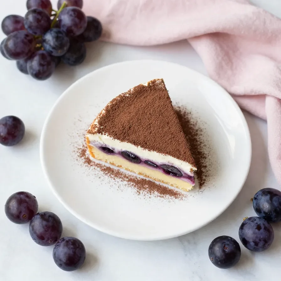 Ein Stück Zwetschgen-Schmand-Kuchen auf einem Teller, bedeckt mit frischen Zwetschgen und feiner Puderzucker-Schicht.