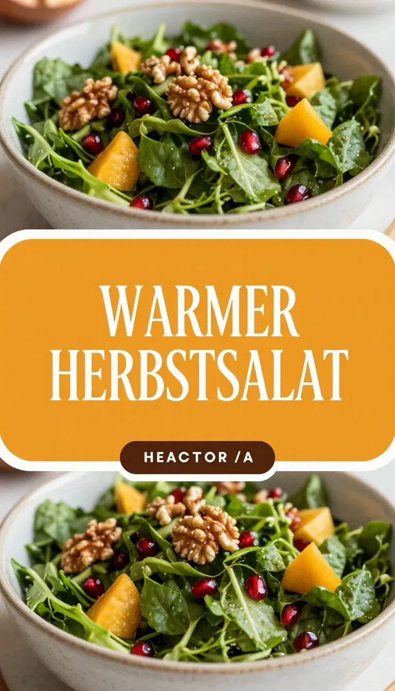 Warmer Herbstsalat mit geröstetem Rosenkohl, Blattsalat, Granatapfelkernen und Ahorn-Senf-Dressing in einer Schüssel serviert.