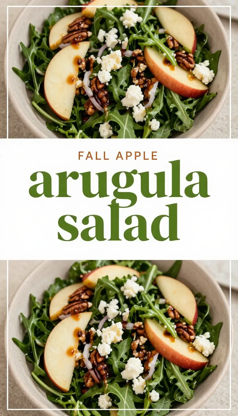 Frischer Apfel-Rucola-Salat in einer weißen Schüssel mit Apfelscheiben, Rucola, Walnüssen und einem leichten Dressing.