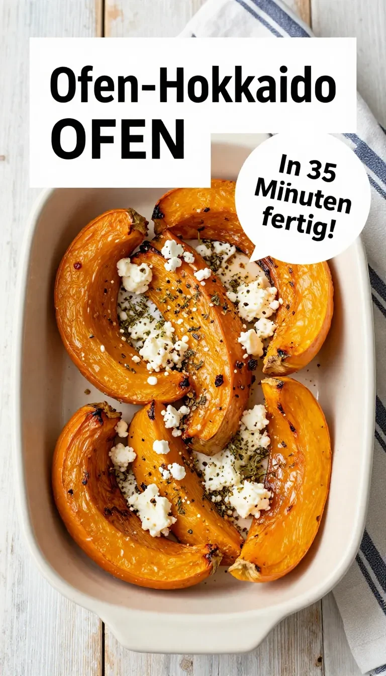 Gebackener Hokkaido-Kürbis auf einem Backblech aus dem Ofen, angerichtet als einfaches Kürbisgericht.