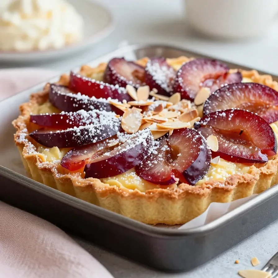Ein veganer Zwetschgenkuchen mit Walnüssen und Zimt auf einem Teller, frisch gebacken und mit goldbrauner Kruste