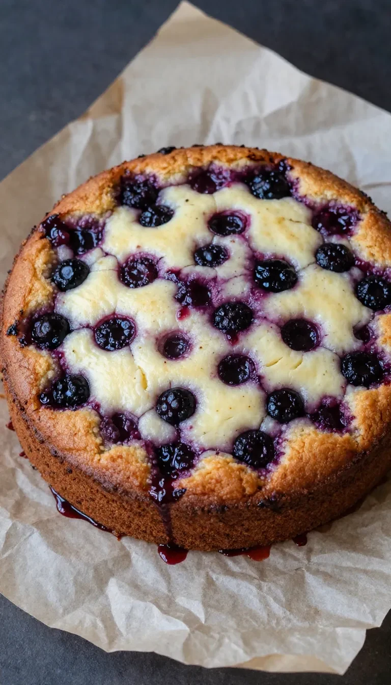 Einfacher Brombeerkuchen mit goldbrauner Kruste und frischen Brombeeren auf einem Teller