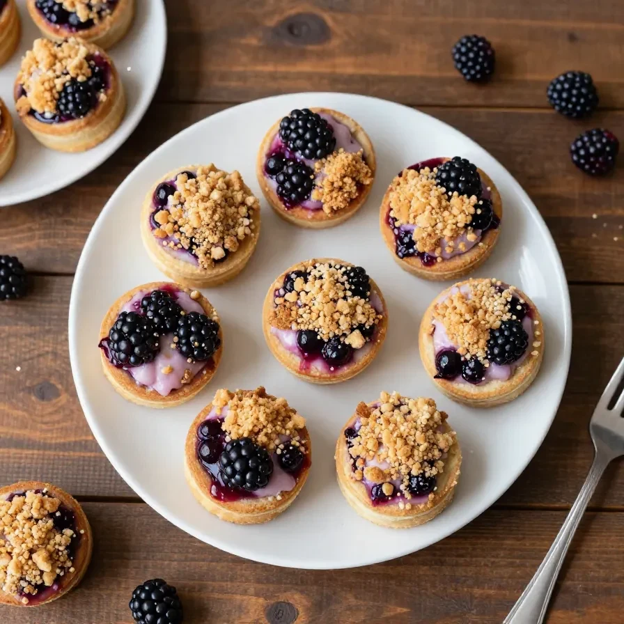 Frisch gebackener Brombeer-Buckle mit goldbrauner Kruste und saftigen Brombeeren in einer Backform