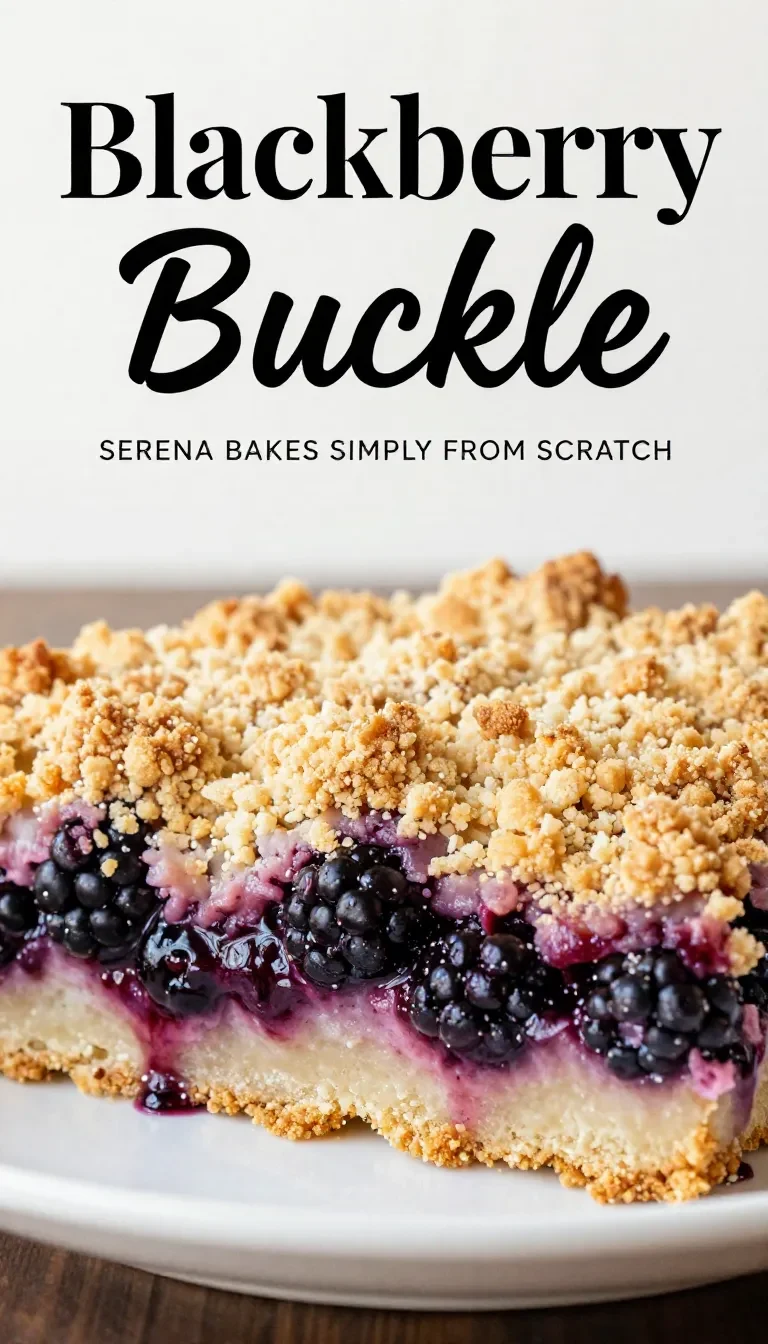 Frisch gebackener Brombeer-Buckle mit goldbrauner Kruste und saftigen Brombeeren in einer Backform