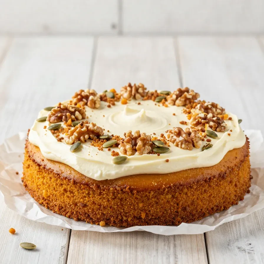 Ein frisch gebackener Kürbiskuchen vom Blech mit goldbrauner Oberfläche, in Stücke geschnitten und auf einem Backblech serviert.