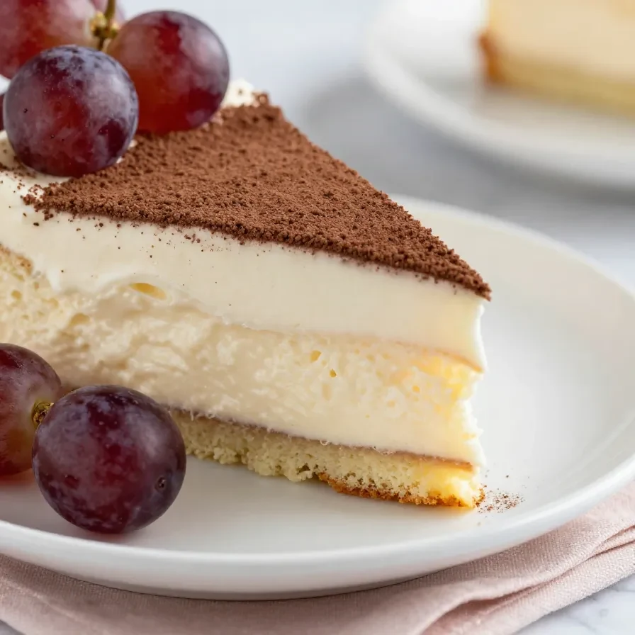 Ein Stück Zwetschgen-Schmand-Kuchen auf einem Teller, mit sichtbaren Zwetschgen und cremiger Schmandfüllung.