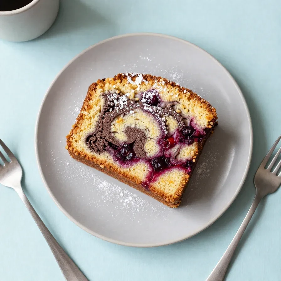 Saftiger Marmorkuchen mit Kirschen vom Blech, frisch gebacken und in rechteckige Stücke geschnitten