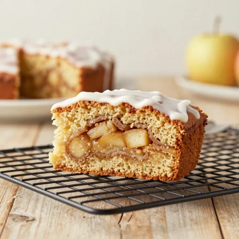 Frisch gebackener Zimtschnecken-Apfelkuchen mit goldbrauner Kruste und sichtbarer Zimtfüllung auf einem Kuchenteller.
