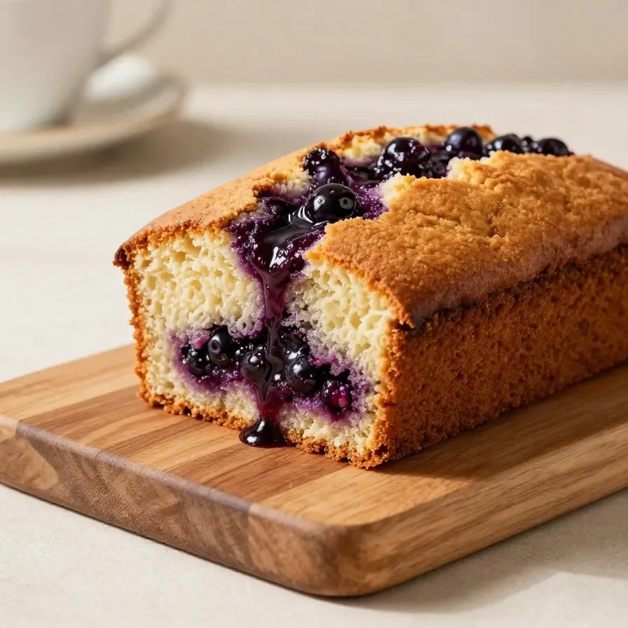 Frisch gebackener Pflaumenkuchen aus der Kastenform mit goldbraunem Teig und saftigen Pflaumenstücken.