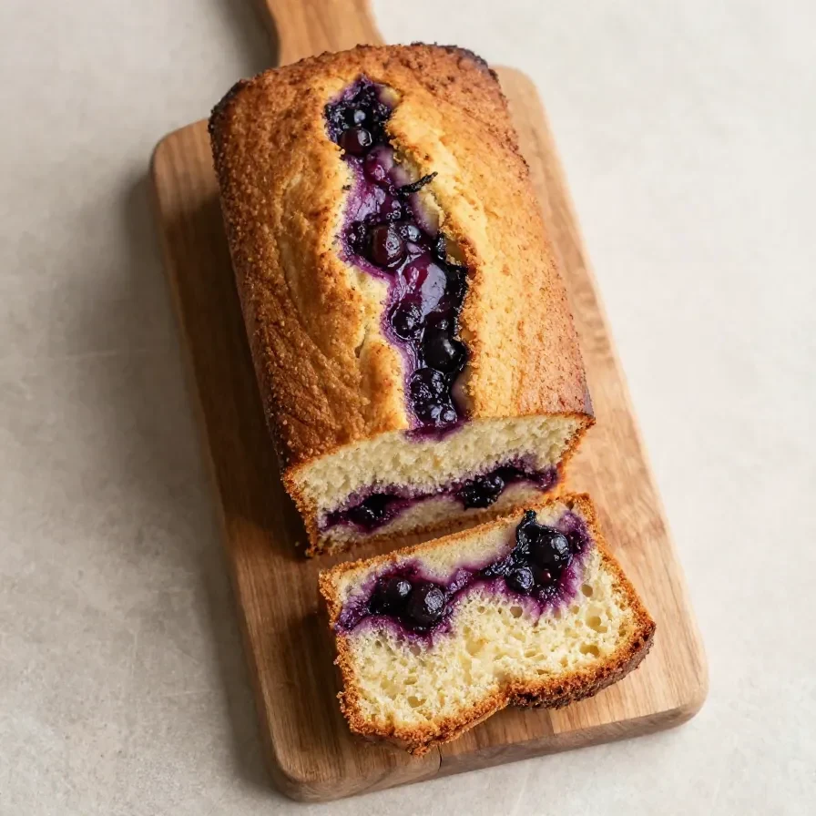 Frisch gebackener Pflaumenkuchen aus der Kastenform mit goldbraunem Teig und saftigen Pflaumenstücken.