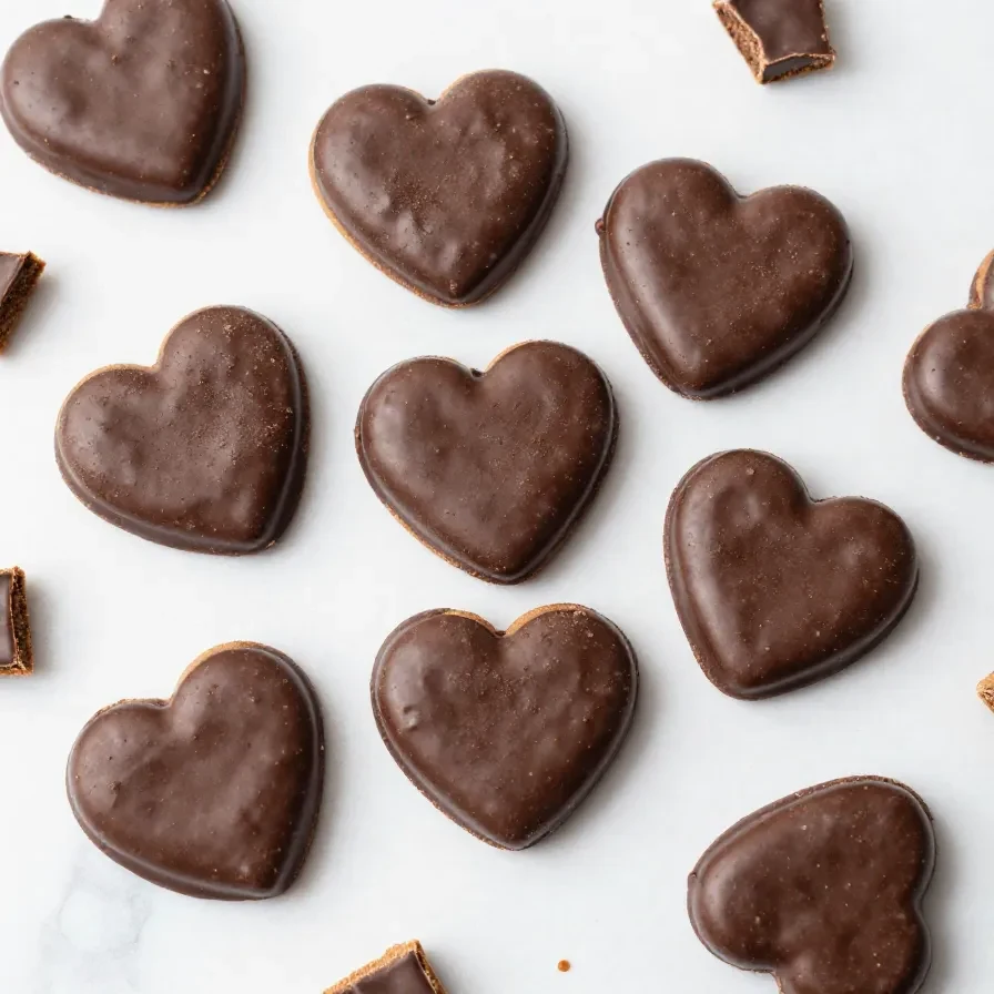 Einfache deutsche Lebkuchen-Kekse auf einem Backblech, mit brauner Gewürzglasur und weihnachtlichen Gewürzen im Hintergrund.