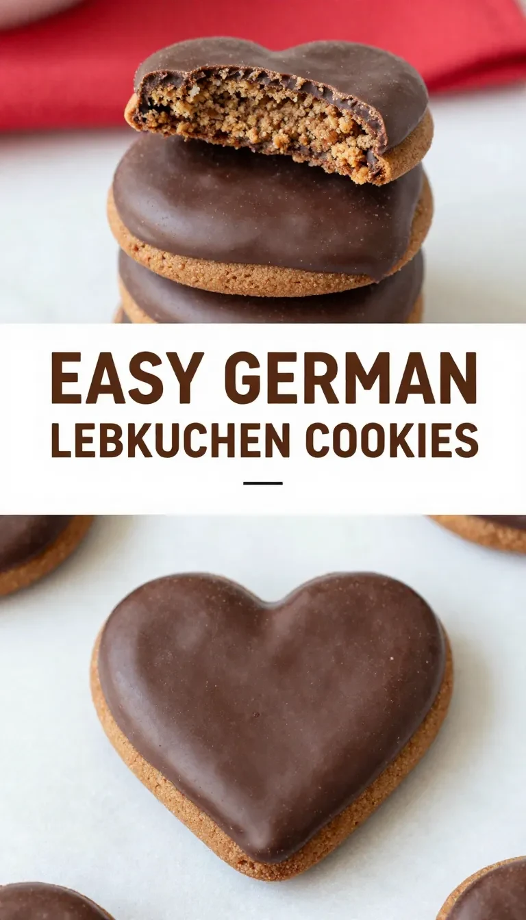 Einfache deutsche Lebkuchen-Kekse auf einem Backblech, mit brauner Gewürzglasur und weihnachtlichen Gewürzen im Hintergrund.