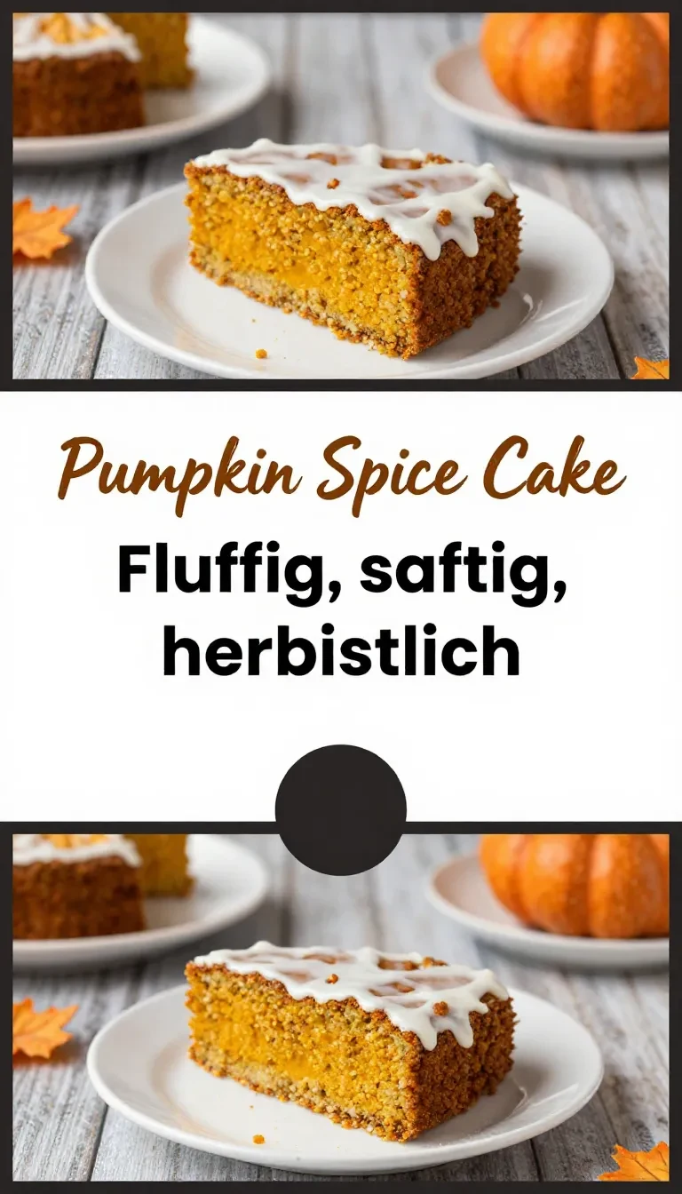 Saftiger Pumpkin Spice Kuchen 10 Saftiger Pumpkin Spice Kuchen auf einem hellen Teller, garniert mit einer leichten Zuckerglasur und etwas Zimt.
