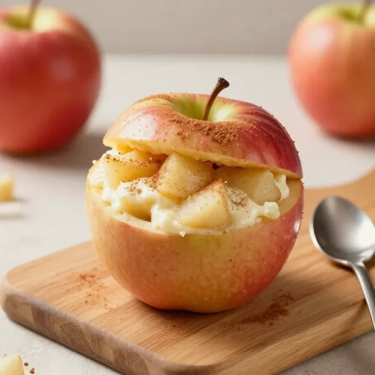 Ein herbstliches Apfel-Dessert in einem Glas mit Apfelstücken, Zimt und knusprigen Streuseln.