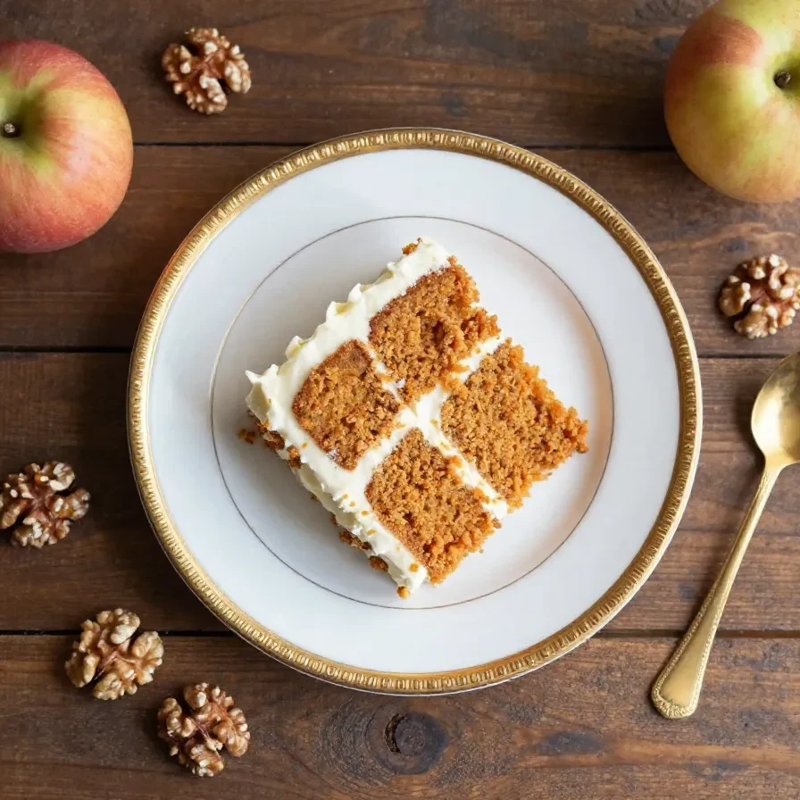 Saftiger Kürbiskuchen mit cremigem Frischkäse-Frosting auf einer weißen Tortenplatte