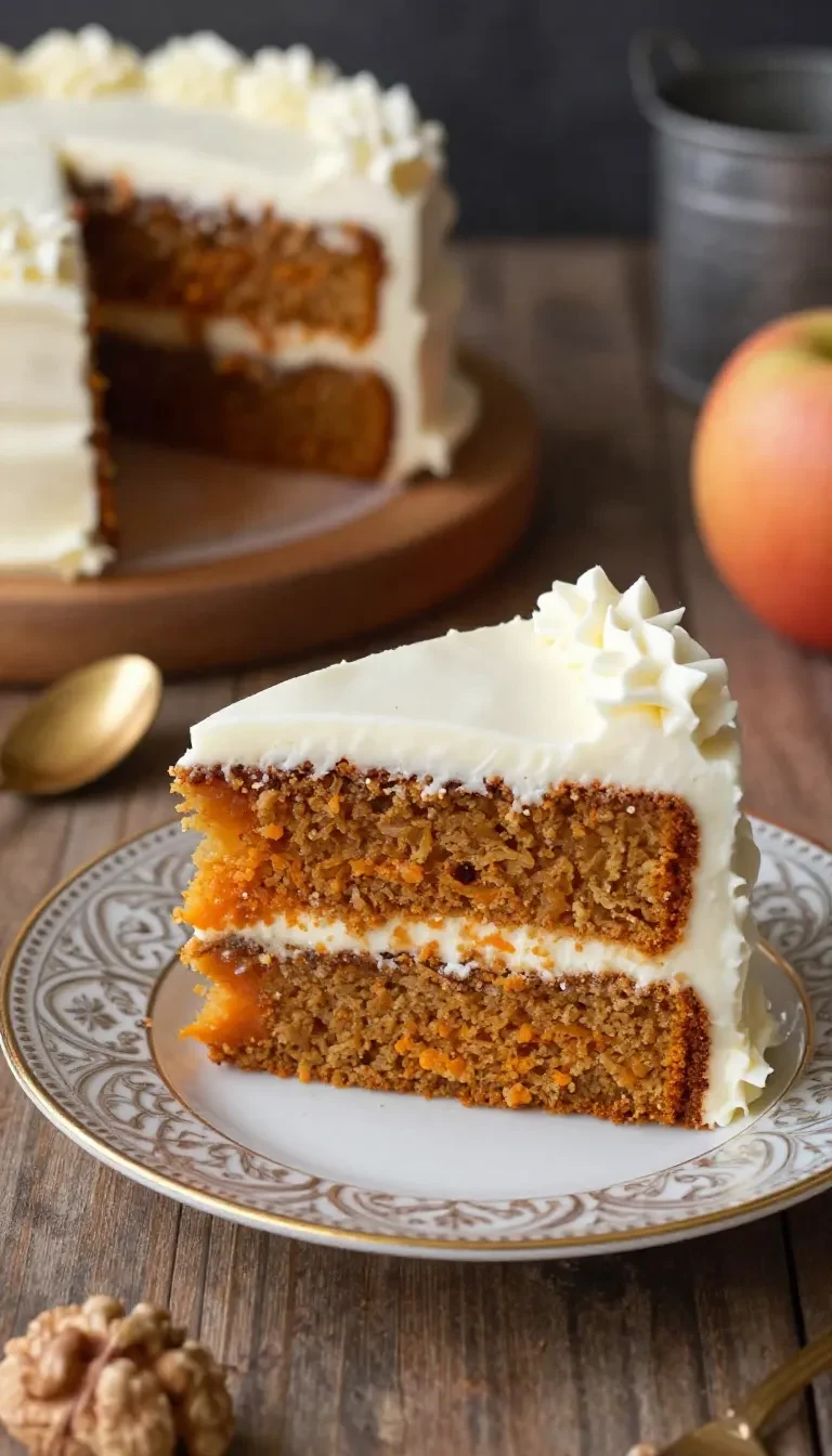 Saftiger Kürbiskuchen mit cremigem Frischkäse-Frosting auf einer weißen Tortenplatte