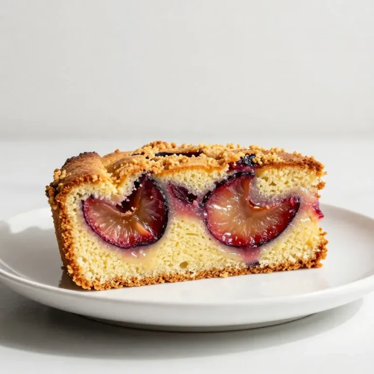 Frisch gebackener schwedischer Pflaumenkuchen vom Blech mit saftigen Pflaumenstücken und goldbrauner Oberfläche