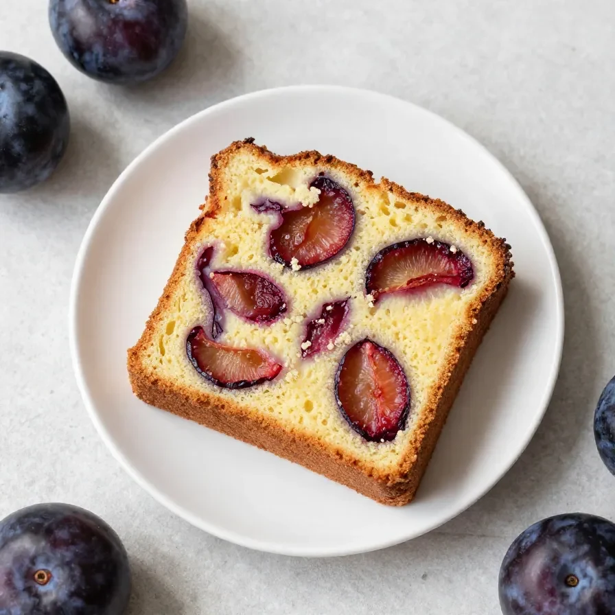 Frisch gebackener schwedischer Pflaumenkuchen vom Blech mit saftigen Pflaumenstücken und goldbrauner Oberfläche
