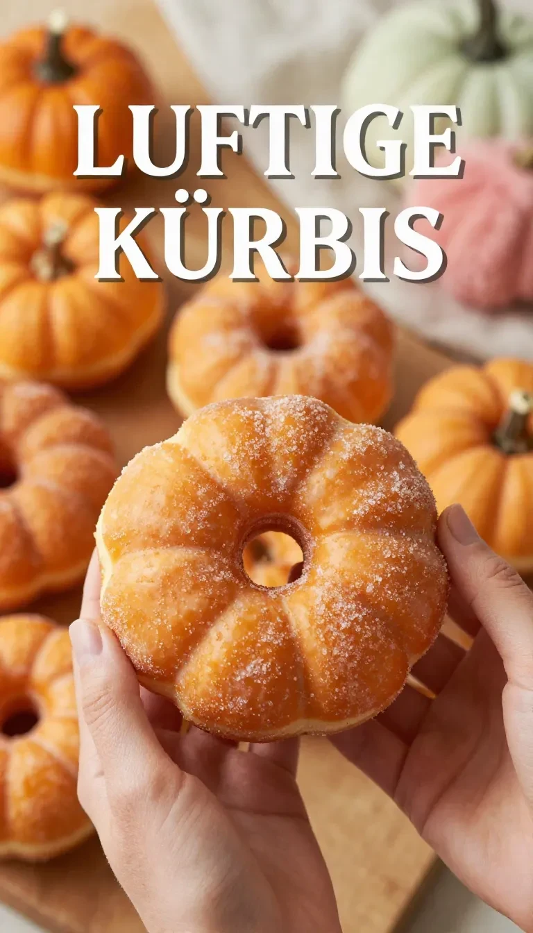 Kürbis-Donuts 10 Frisch gebackene Kürbis-Donuts mit золотbrauner Glasur auf einem Teller