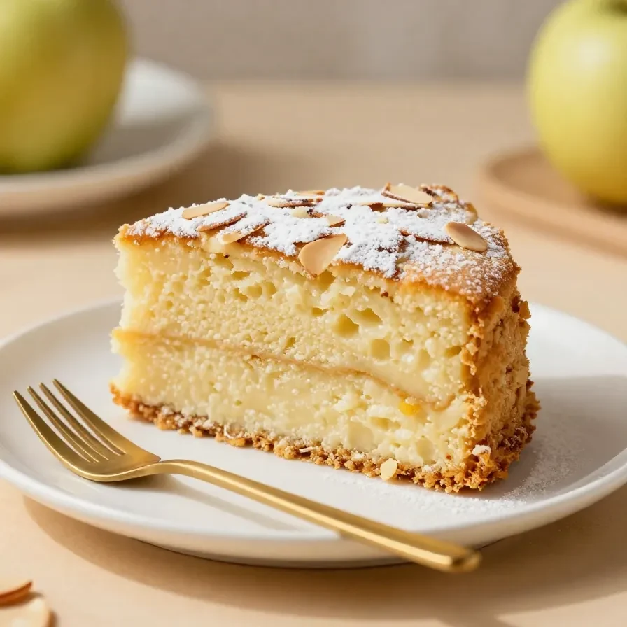 Ein super saftiger Apfelkuchen vom Blech mit goldbrauner Oberfläche und Apfelscheiben.