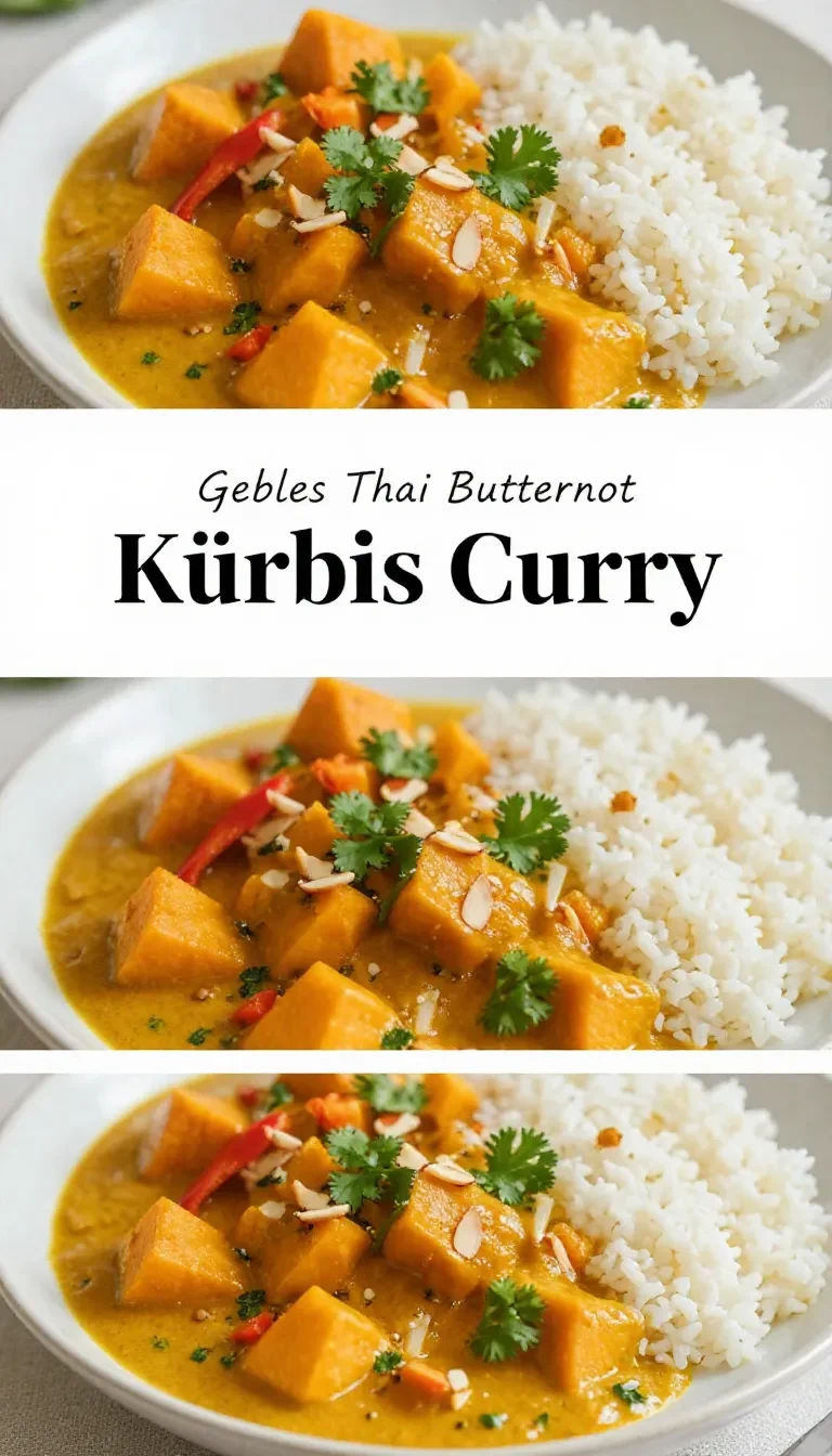 Ein cremiges Kürbis Curry mit frischem Koriander in einer Schüssel serviert.