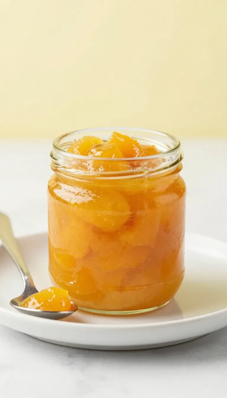 Glas mit scharfem Chutney aus Paprika und Mirabellen, verfeinert mit Chilischote, Rosmarin und Balsamico