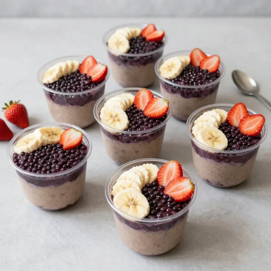 Açai Bowl mit frischen Beeren, Banane und Granola in einer Schale von Oak Berry serviert