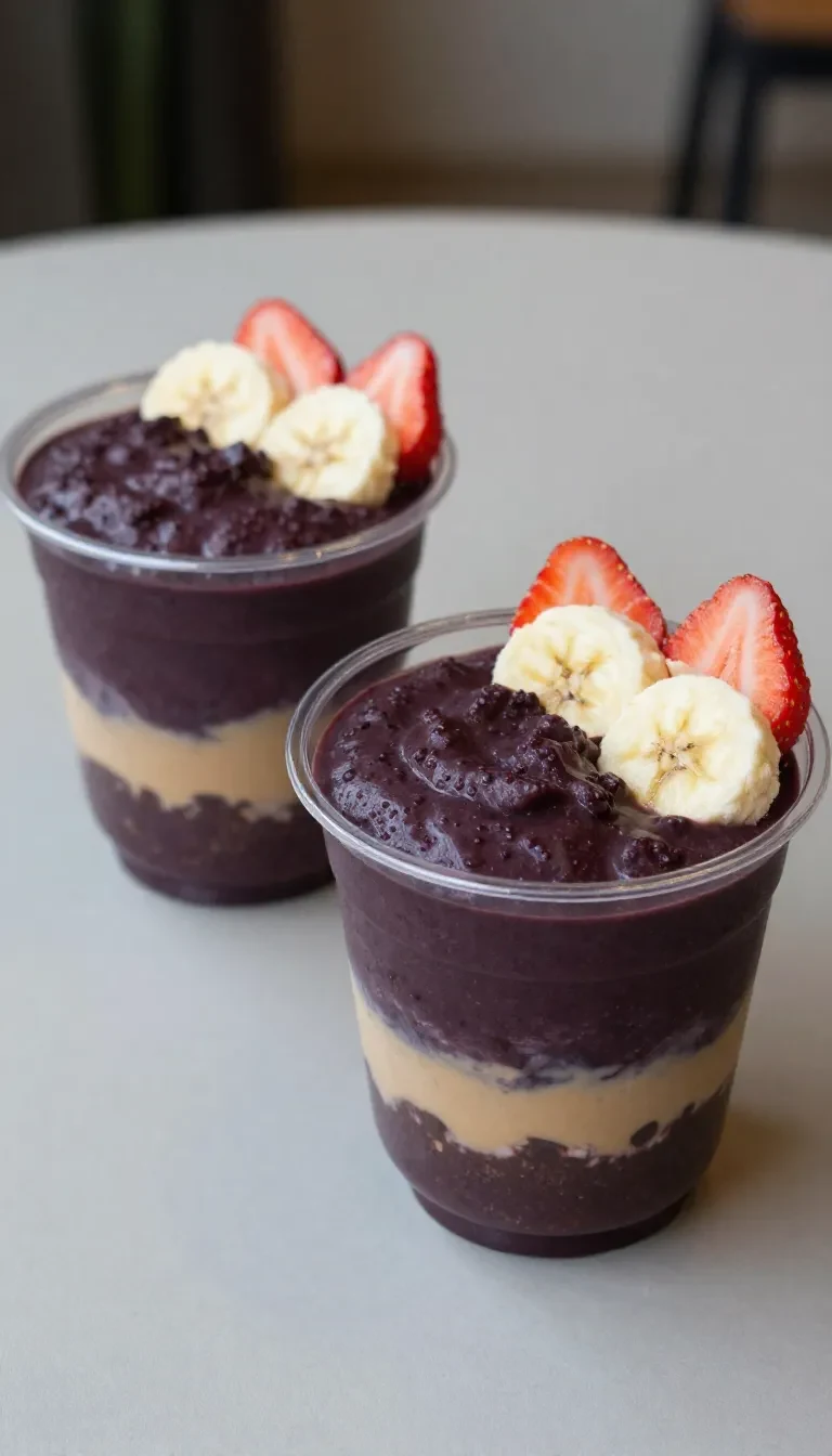 Açai Bowl mit frischen Beeren, Banane und Granola in einer Schale von Oak Berry serviert