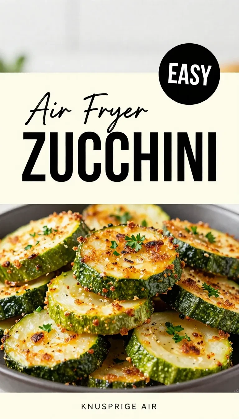 Knusprige Air-Fryer-Zucchini in einer Schale, leicht gebräunt und mit frischen Kräutern bestreut