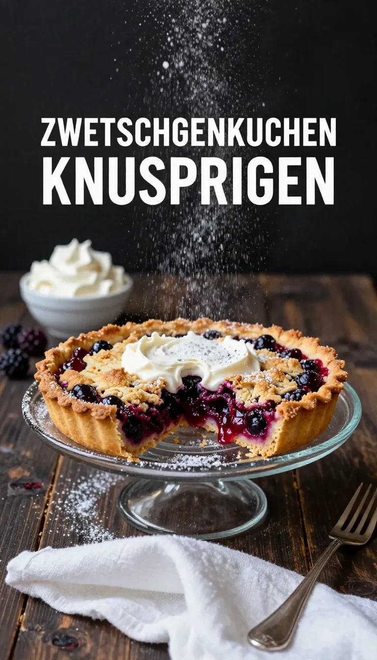 Ein frisch gebackener Zwetschgenkuchen mit goldbraunen Streuseln auf einem Kuchengitter.