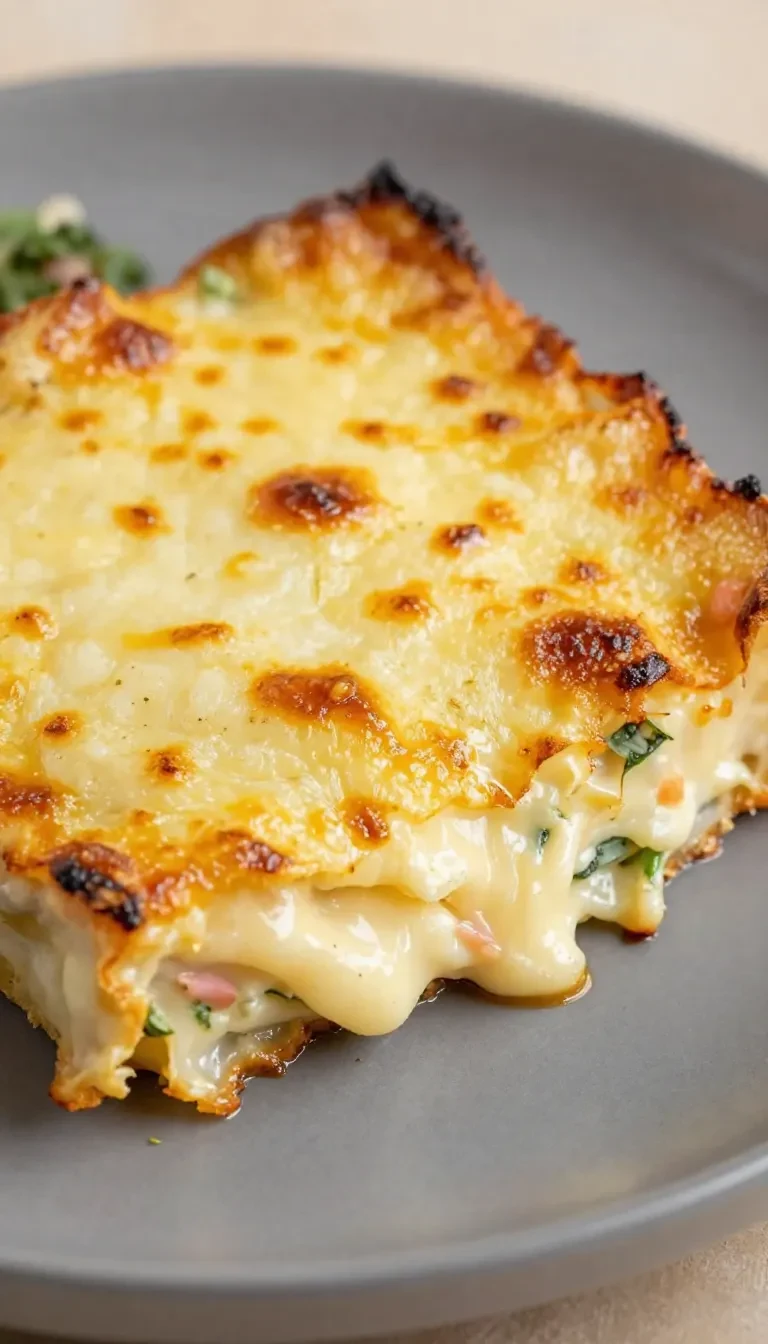 Ein herzhafter Zucchinikuchen in einer Backform, goldbraun gebacken und mit frischen Kräutern garniert.